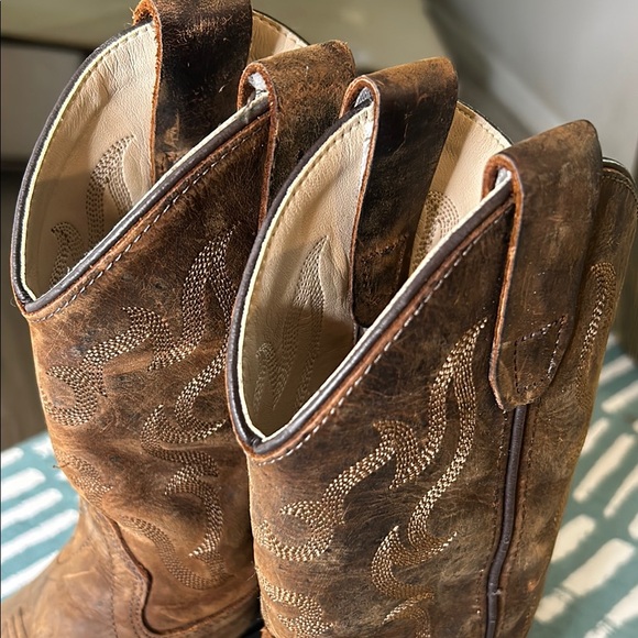 Kids Western Distressed Brown Square Toe Cowboy Boots sz12 - Picture 10 of 10